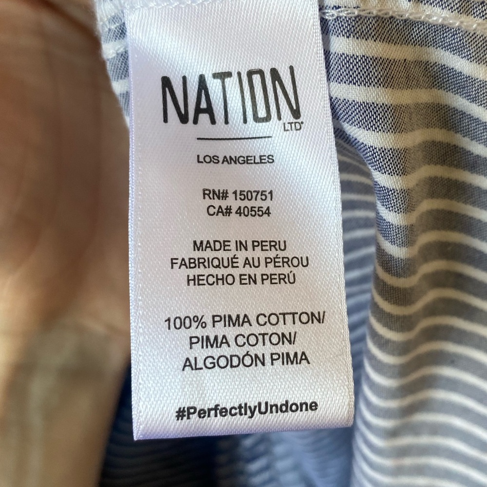 Nation LTD | Large Blue and White Striped 100% Pima Cotton Smocked Dress - Picture 5 of 6